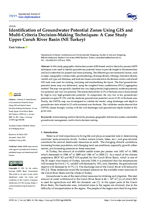 (PDF) Identification of Groundwater Potential Zones Using GIS and Multi ...