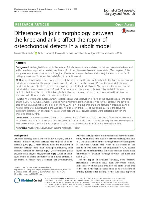 (PDF) Differences in joint morphology between the knee and ankle affect the repair of