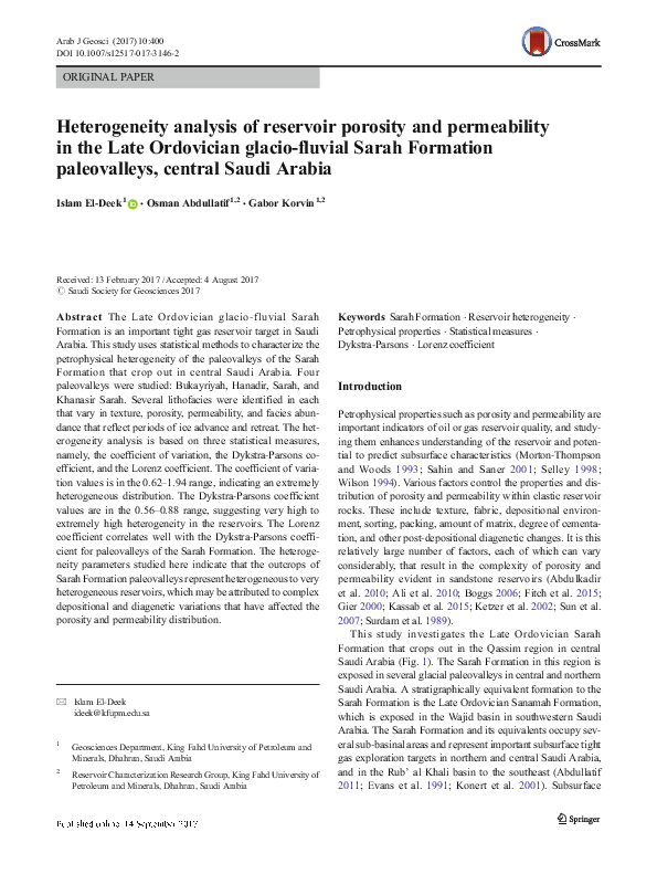 (PDF) Heterogeneity analysis of reservoir porosity and permeability in ...