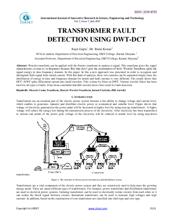 (PDF) Transformer Fault Detection Using DWT-DCT