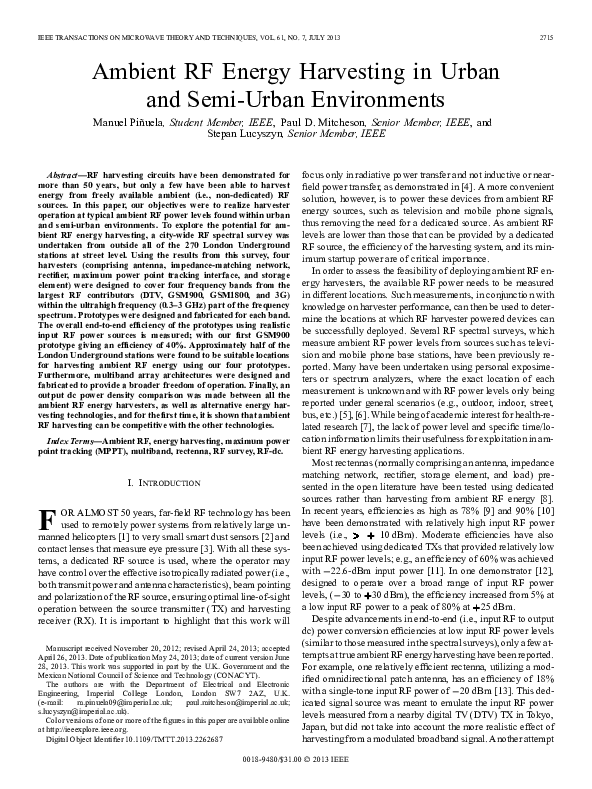 (PDF) Ambient RF Energy Harvesting in Urban and Semi-Urban Environments
