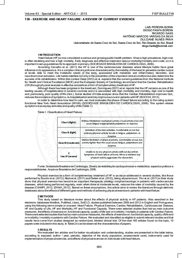 (PDF) 138 - Exercise and Heart Failure: A Review of Current Evidence