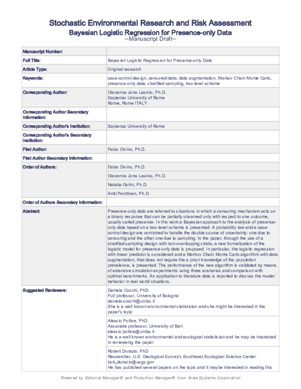 (PDF) Bayesian logistic regression for presence-only data
