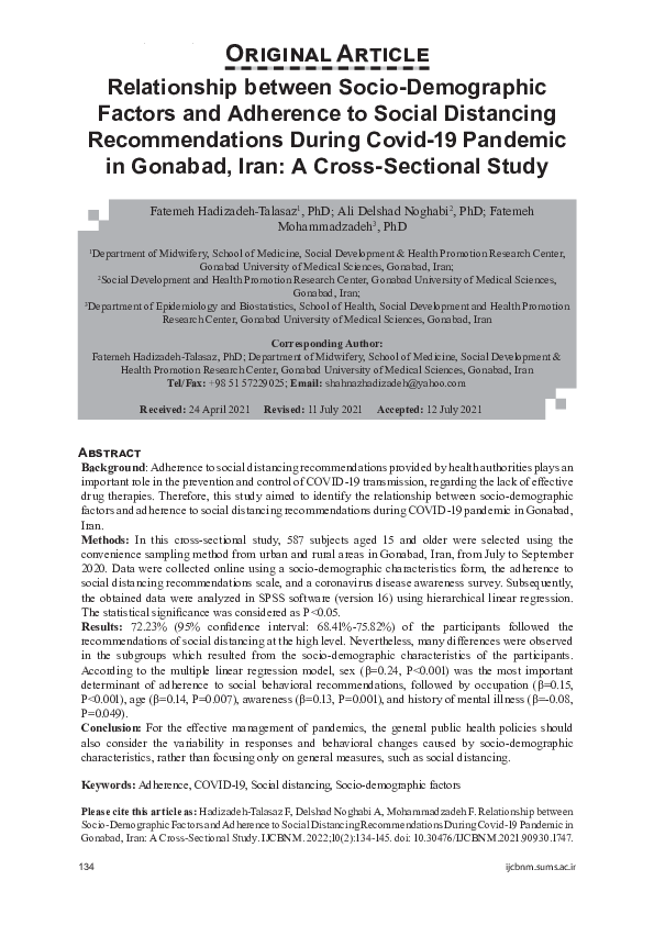 (PDF) Relationship between Socio-Demographic Factors and Adherence to ...