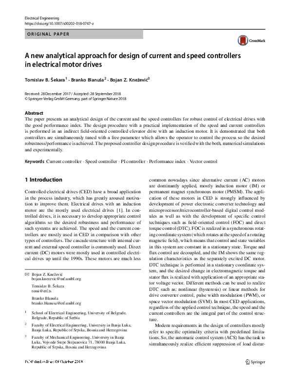 (PDF) A new analytical approach for design of current and speed ...