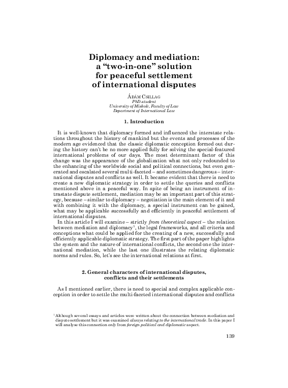 (PDF) Diplomacy and mediation: a 