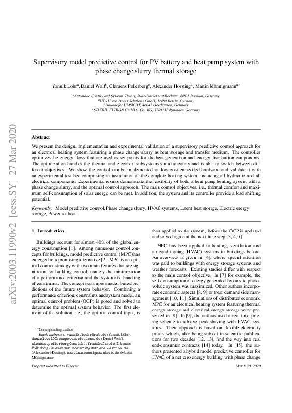(PDF) Supervisory model predictive control for PV battery and heat pump ...