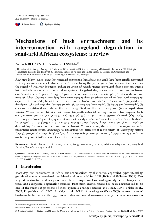 (PDF) Mechanisms of bush encroachment and its interconnection with rangeland degradation in