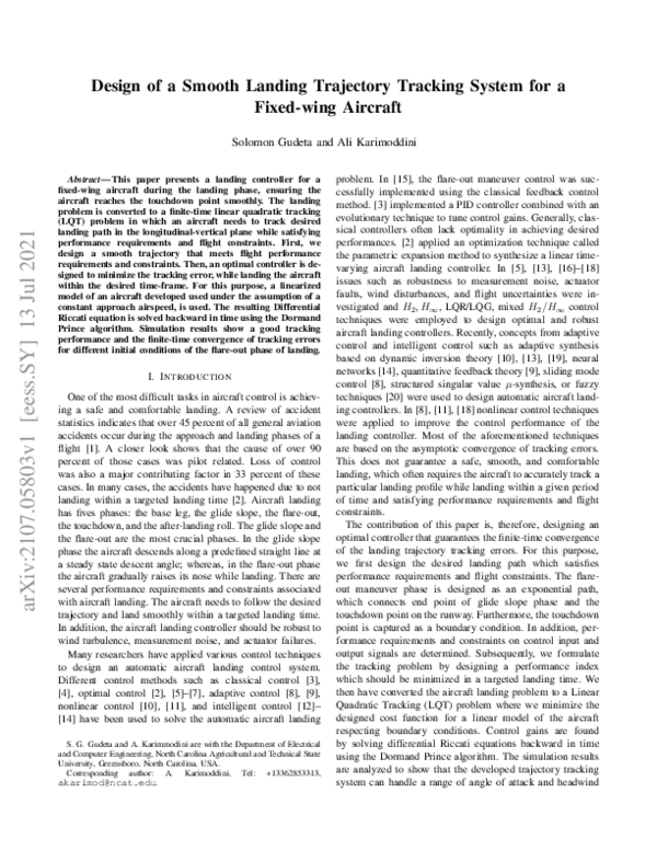 (PDF) Design of a Smooth Landing Trajectory Tracking System for a Fixed ...