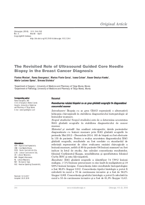 (PDF) The Revisited Role of Ultrasound Guided Core Needle Biopsy in the ...