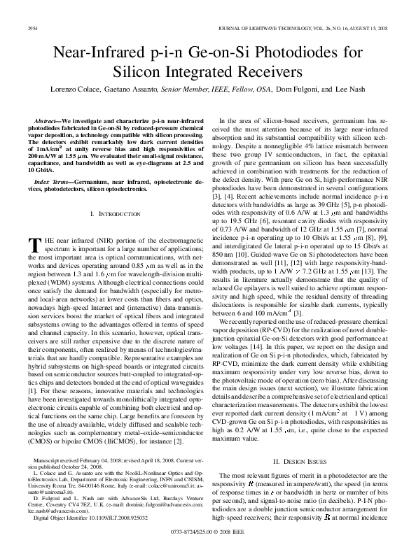 (PDF) Near-Infrared pin Ge-on-Si Photodiodes for Silicon Integrated ...