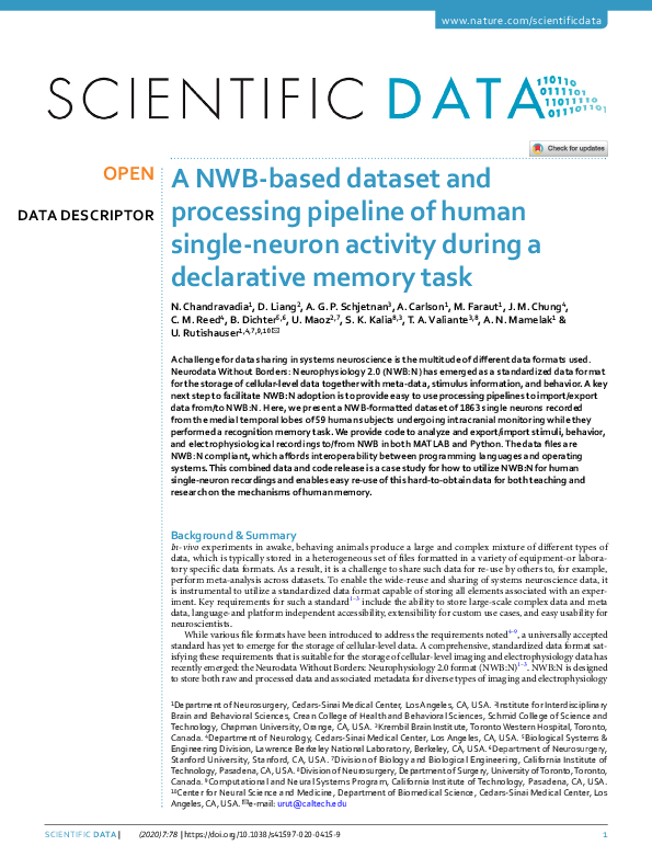 (PDF) A NWB-based dataset and processing pipeline of human single ...