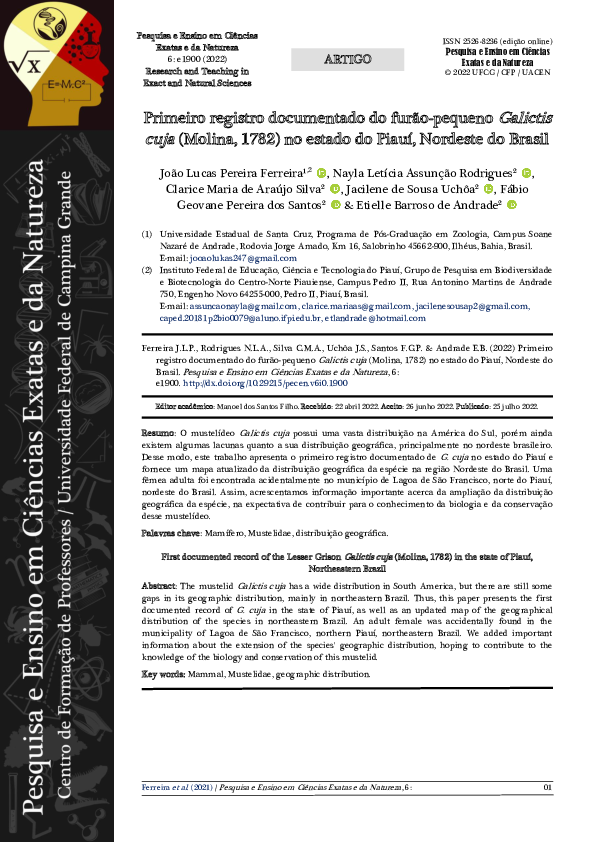 (PDF) Primeiro registro documentado do furão-pequeno Galictis cuja ...
