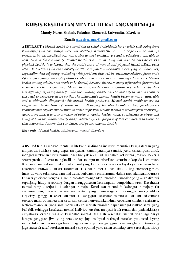 (PDF) KRISIS KESEHATAN MENTAL DI KALANGAN REMAJA