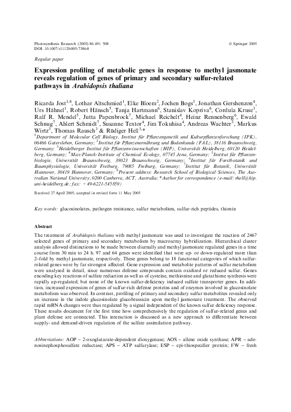 (PDF) Expression profiling of metabolic genes in response to methyl ...