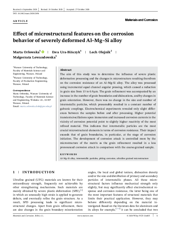 (PDF) Effect of microstructural features on the corrosion behavior of ...