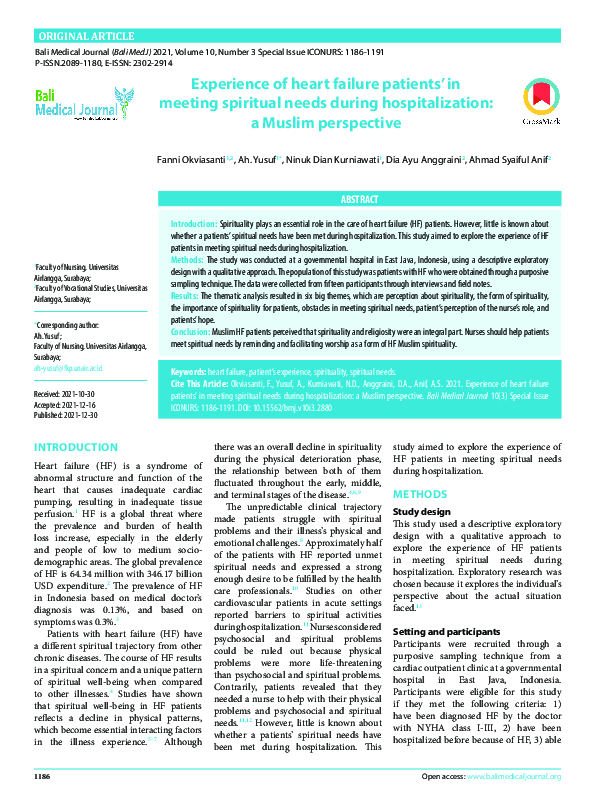 (PDF) Experience of heart failure patients' in meeting spiritual needs ...