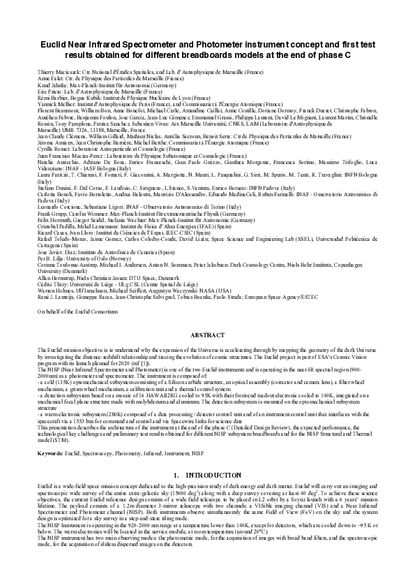 (PDF) Euclid Near Infrared Spectrometer and Photometer instrument ...