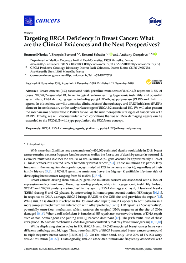 (PDF) Targeting BRCA Deficiency in Breast Cancer: What are the Clinical ...