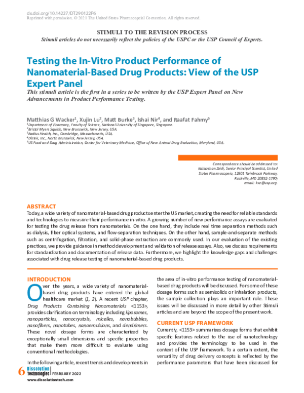 (PDF) Testing the In-Vitro Product Performance of Nanomaterial-Based ...