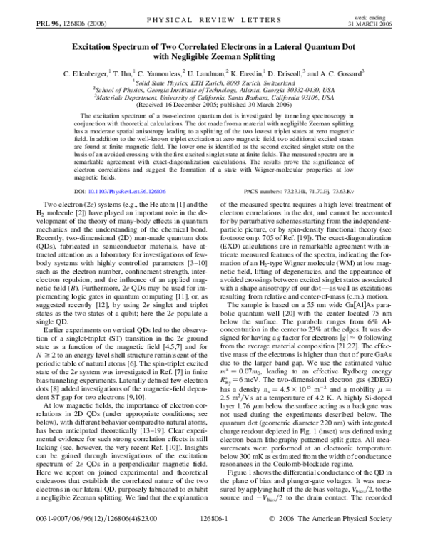 (PDF) Excitation Spectrum of Two Correlated Electrons in a Lateral ...