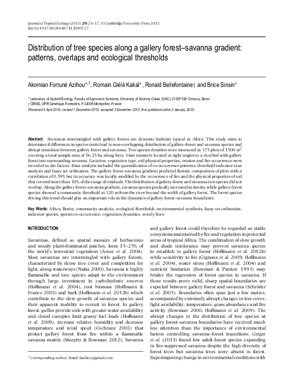 (PDF) Distribution of tree species along a gallery forest–savanna ...