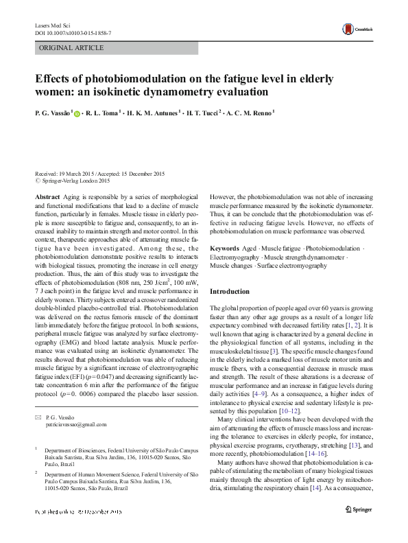 (PDF) Effects of photobiomodulation on the fatigue level in elderly ...