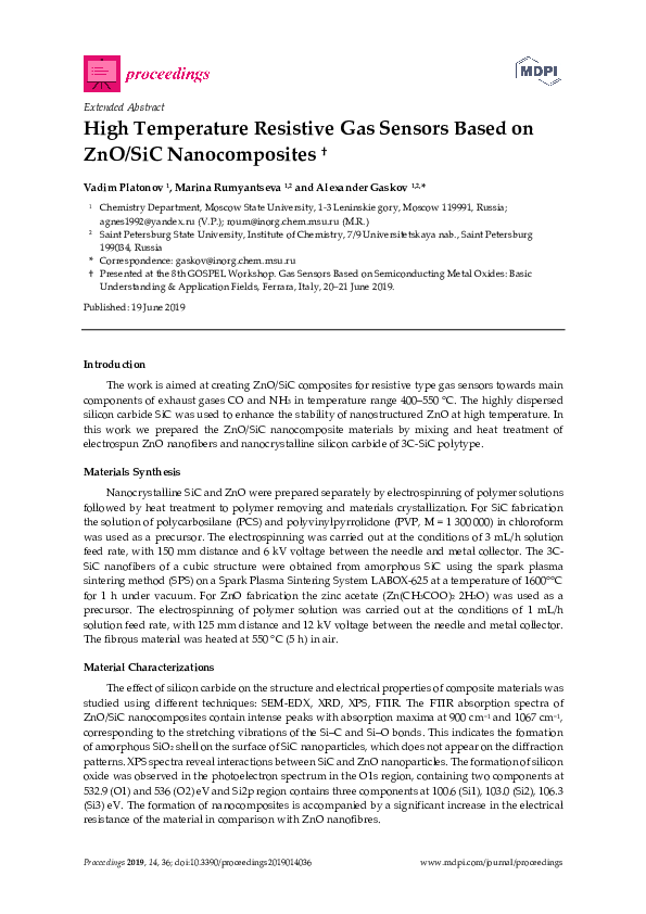 (PDF) High Temperature Resistive Gas Sensors Based on ZnO/SiC ...