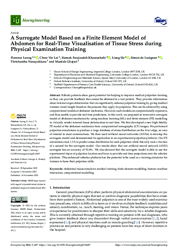 (PDF) A Surrogate Model Based on a Finite Element Model of Abdomen for ...