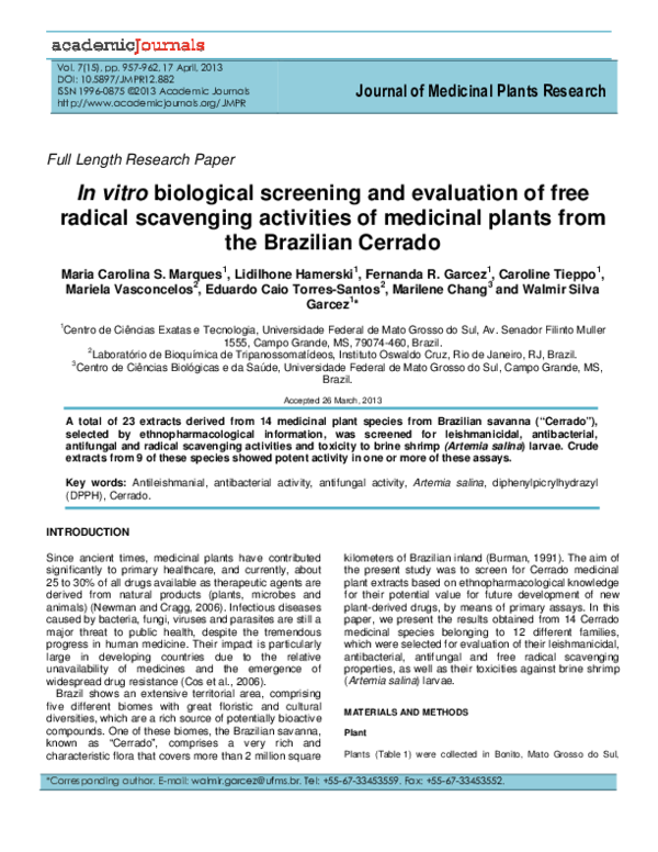 (PDF) In vitro biological screening and evaluation of free radical ...
