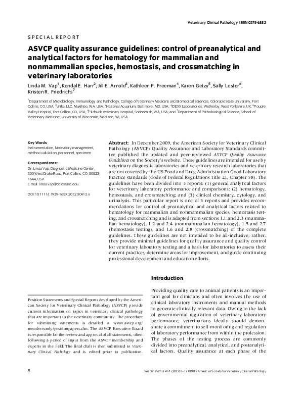 (PDF) ASVCP quality assurance guidelines: control of preanalytical and ...