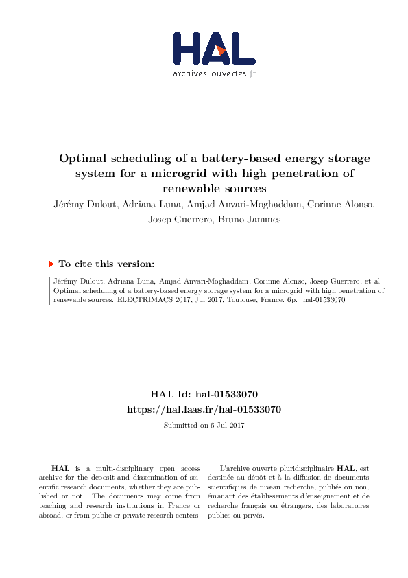 (PDF) Optimal scheduling of a battery-based energy storage system for a ...