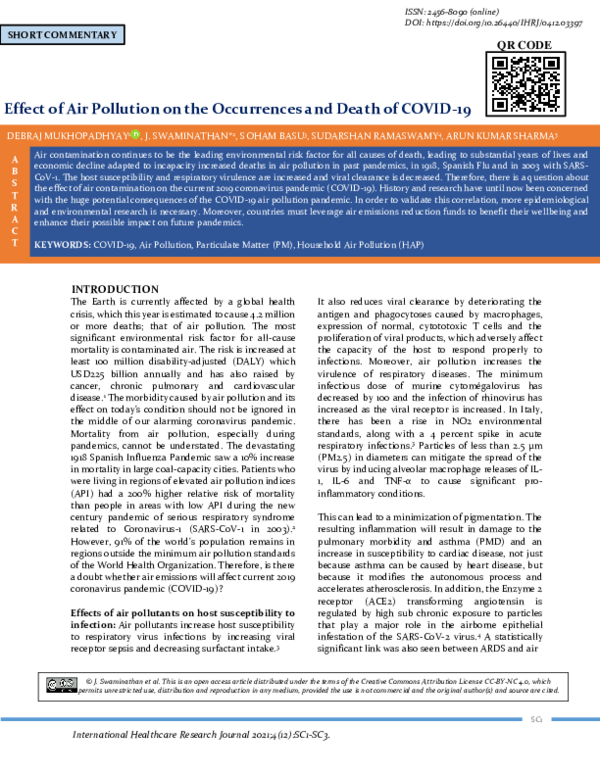 (PDF) Effect of Air Pollution on the Occurrences and Death of COVID-19