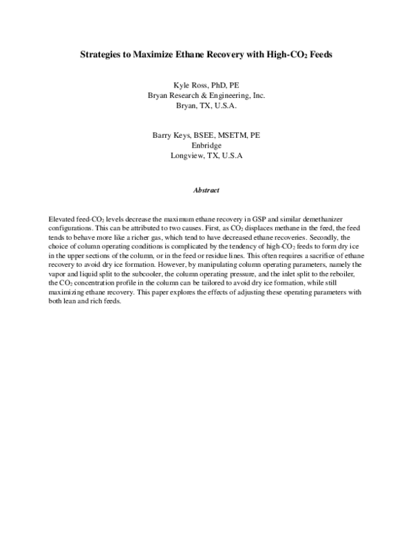 (PDF) Strategies to Maximize Ethane Recovery with High-CO2 Feeds
