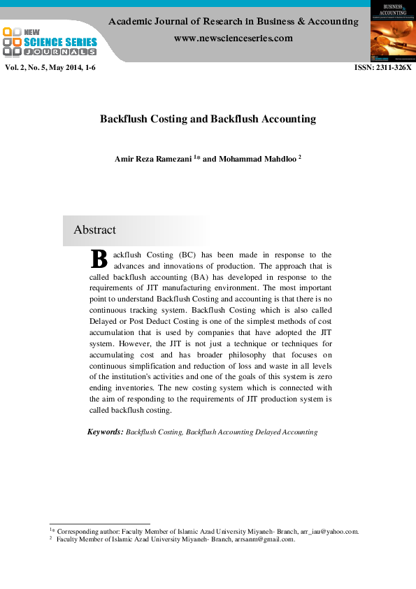 (PDF) Backflush Costing and Backflush Accounting
