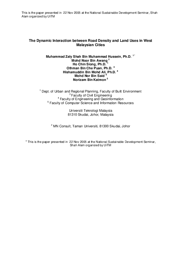 (PDF) The dynamic interaction between road density and land uses in ...
