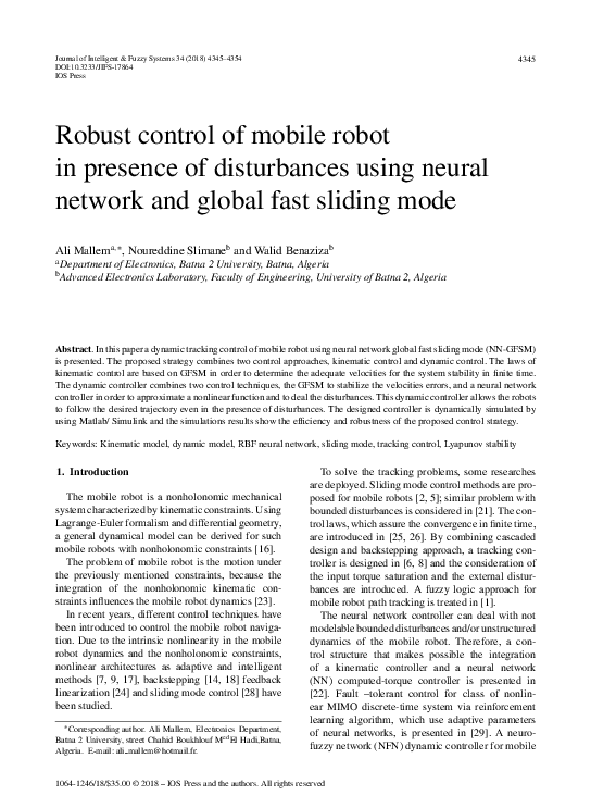 (PDF) Robust control of mobile robot in presence of disturbances using ...