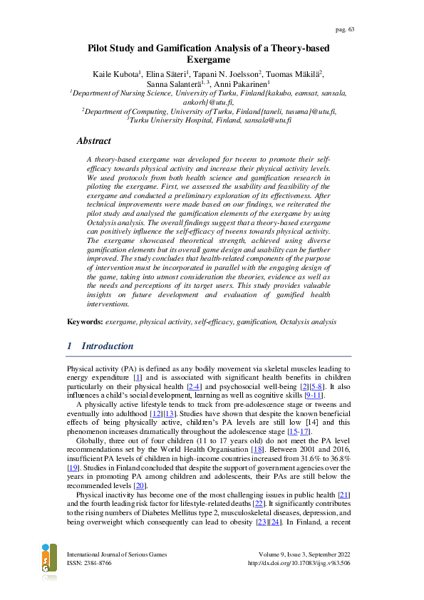 (PDF) Pilot Study and Gamification Analysis of a Theory-based Exergame
