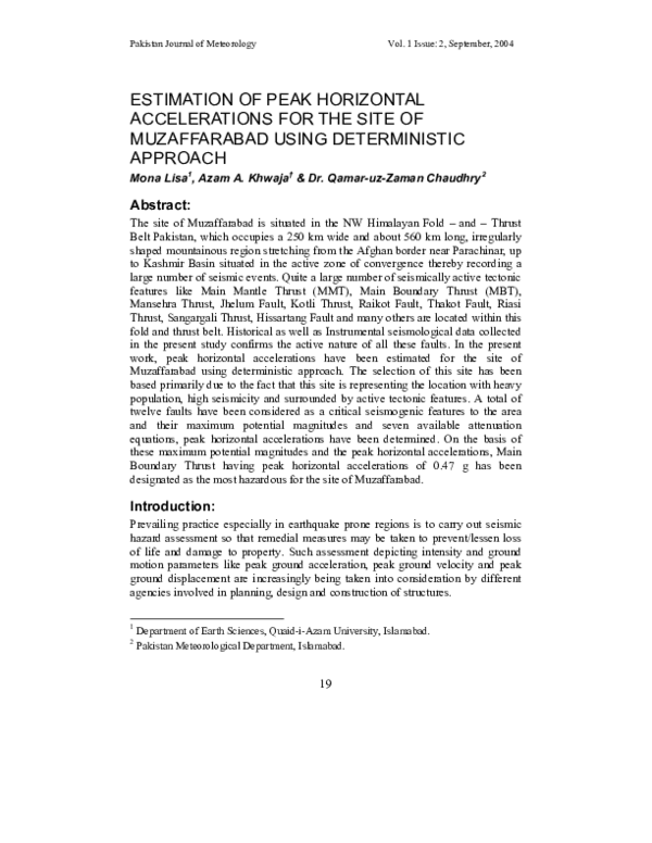 (PDF) Estimation of Peak Horizontal Accelerations for the Site of ...