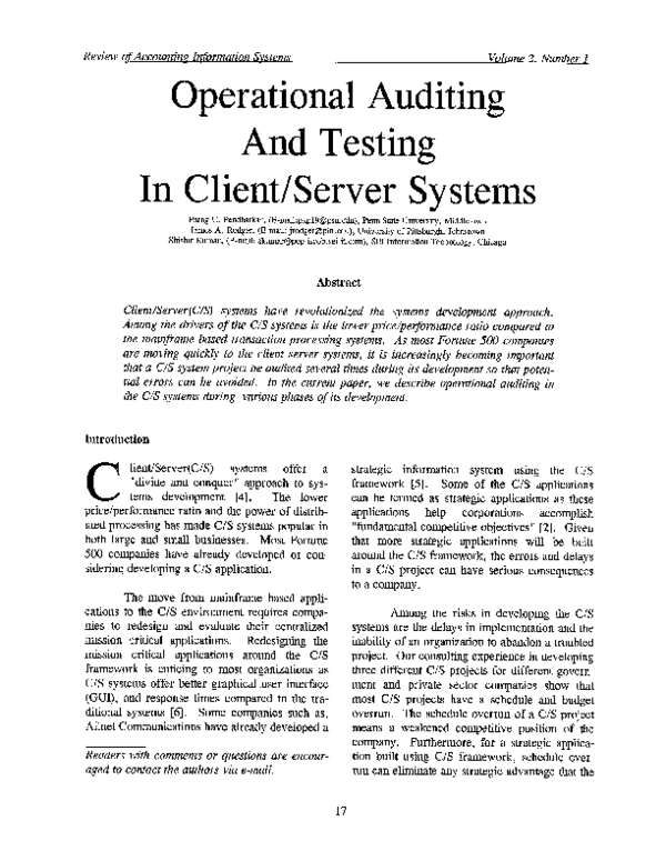 (PDF) Operational Auditing And Testing In Client/Server Systems