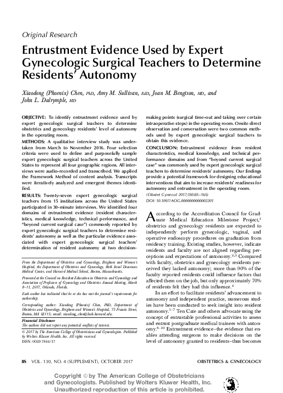 (PDF) Entrustment Evidence Used by Expert Gynecologic Surgical Teachers ...