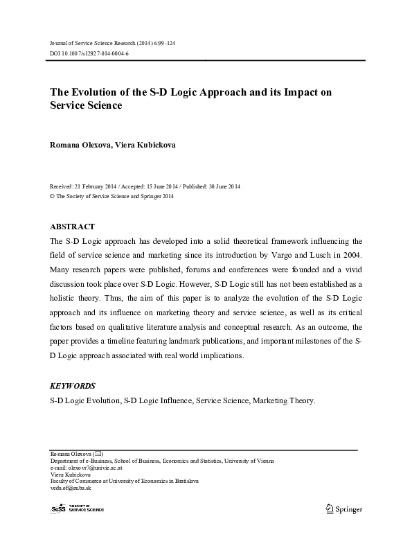 (PDF) The evolution of the S-D logic approach and its impact on service ...