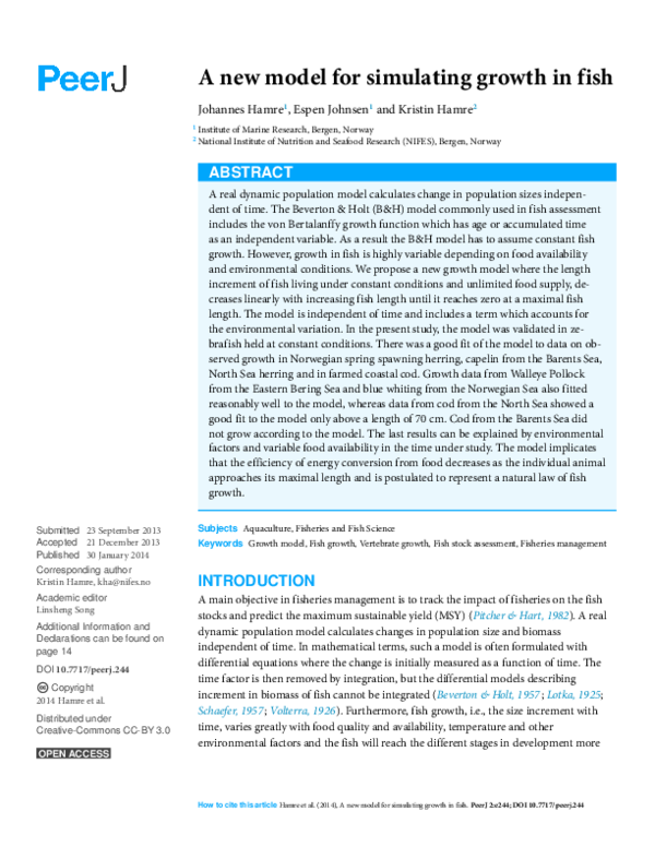 (PDF) A new model for simulating growth in fish