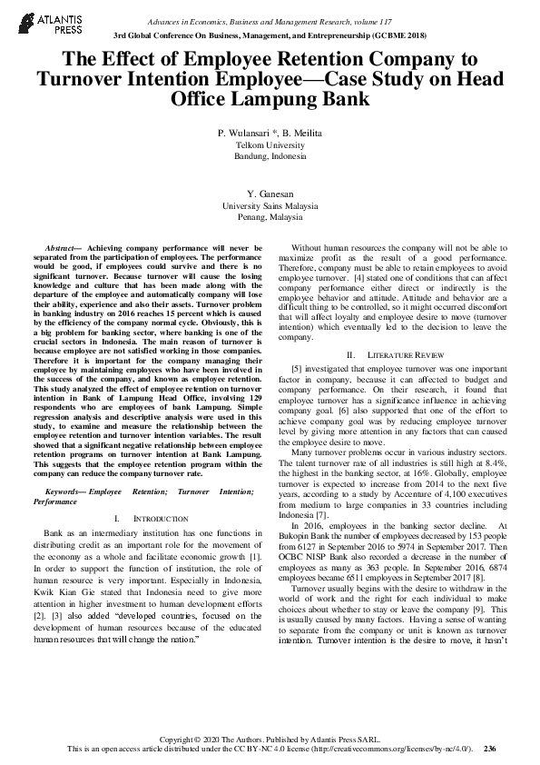 (PDF) The Effect of Employee Retention Company to Turnover Intention