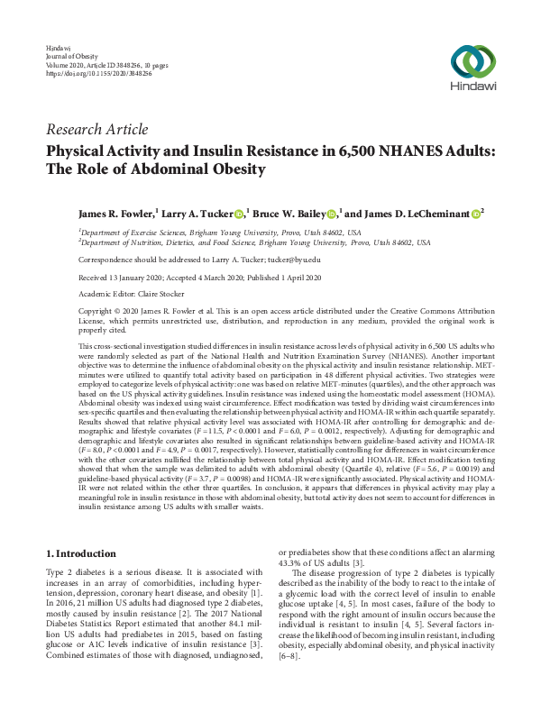 (PDF) Physical Activity and Insulin Resistance in 6,500 NHANES Adults ...