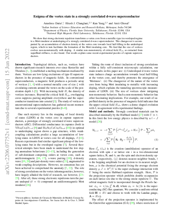(PDF) Enigma of the vortex state in a strongly correlated d-wave ...