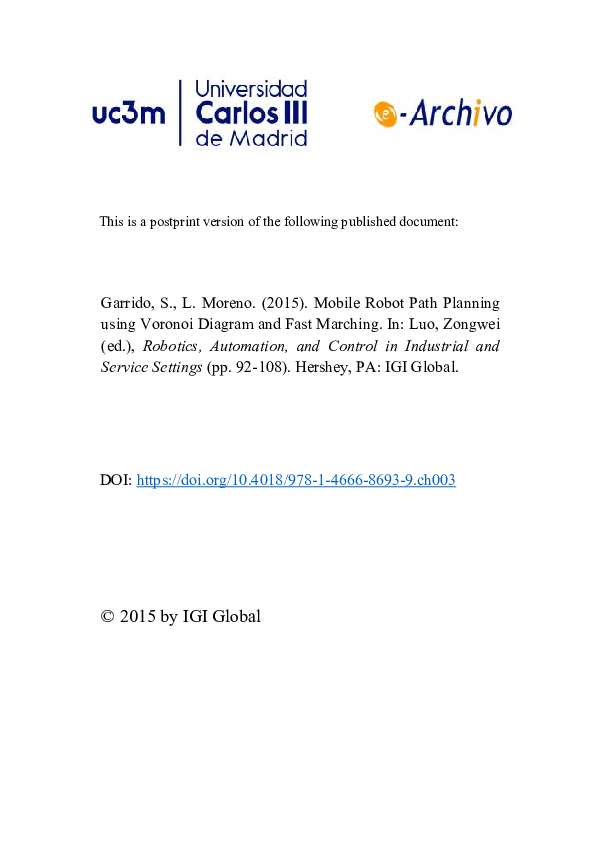 (PDF) Mobile Robot Path Planning using Voronoi Diagram and Fast Marching