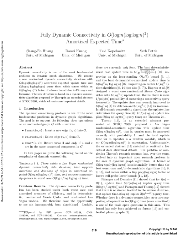 (PDF) Fully Dynamic Connectivity in O(log n(log log n)2) Amortized ...