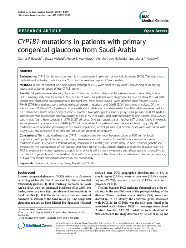 (PDF) CYP1B1 mutations in patients with primary congenital glaucoma ...