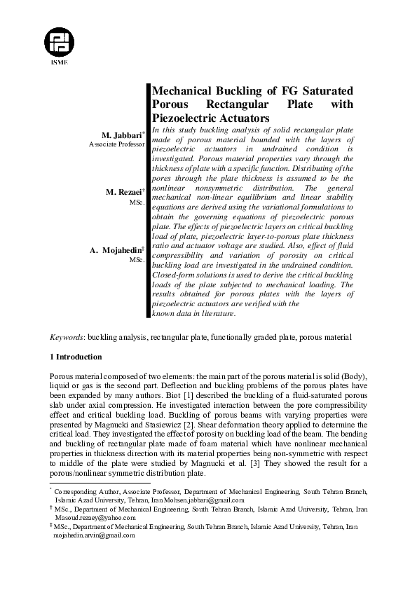 (PDF) Mechanical Buckling of FG Saturated Porous Rectangular Plate with ...